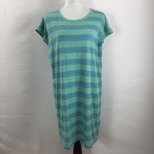 Garnet Hill Striped and Textured T-Shirt Dress Oversized With Pockets Size XS